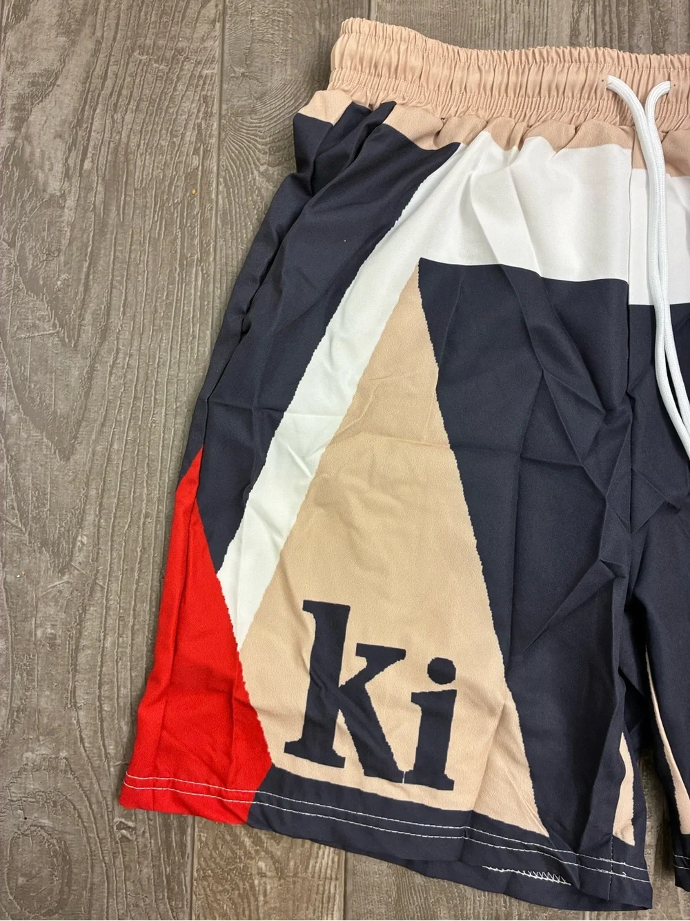 Kith Size Medium Colorblock Drawstring Shorts — Navy, Beige, White & Red